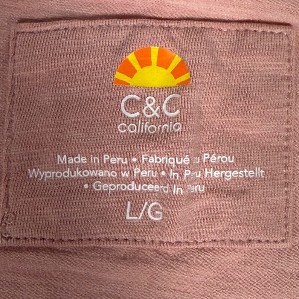 C&C California Slub Knit V-Neck Tee Dusty Rose Pink Boho Minimalist Large - Picture 6 of 8